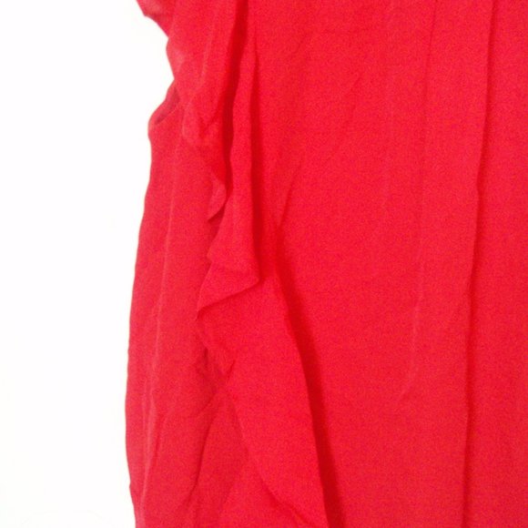 Parker | Red Asymmetrical Hem Flutter Sleeve Dress - Picture 3 of 13